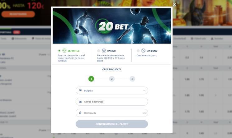 Cadastrar no 20Bet
